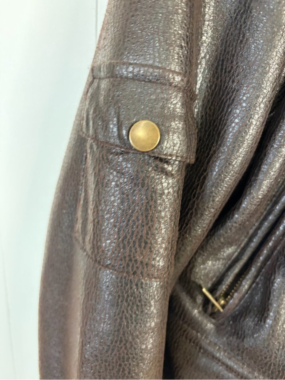 Vintage 90s Y2K Faux Leather Fur Lined Aviator Jacket Coat Brown size medium - Picture 6 of 13